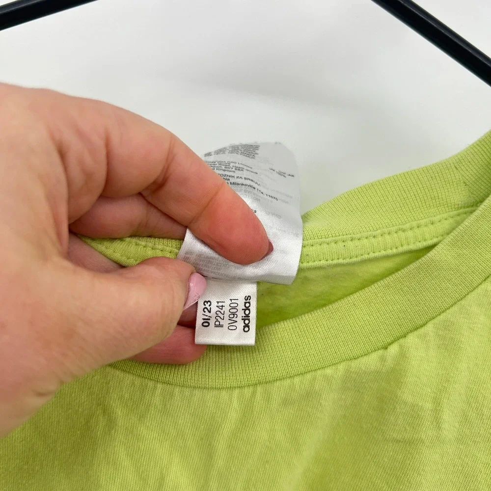 Adidas‎ Short Sleeve Embroidered Logo T-Shirt XL Lime Green Navy Blue Sporty Y2K